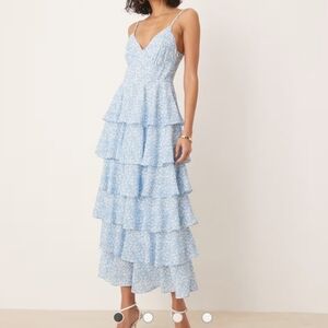 Blue Floral Tiered Dress